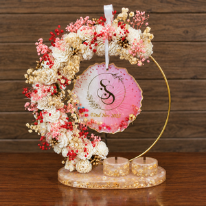 Blush Pink & Red half hoop engagement ring platter