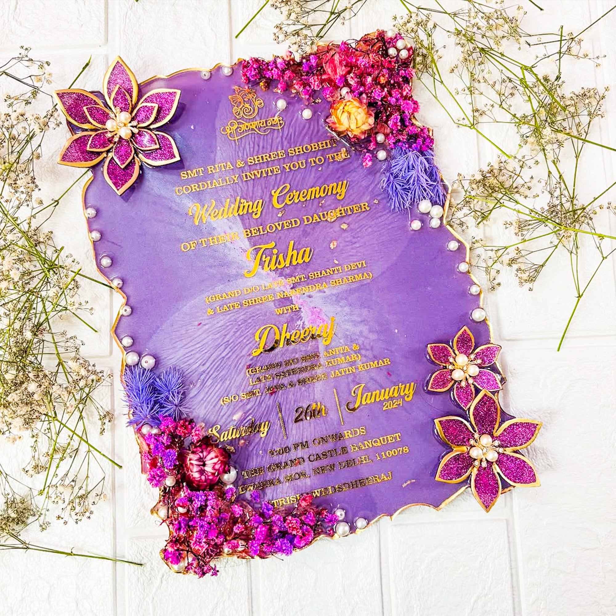 Heritage- Royal Resin Wedding card for First Invitation- 9x12 Inches