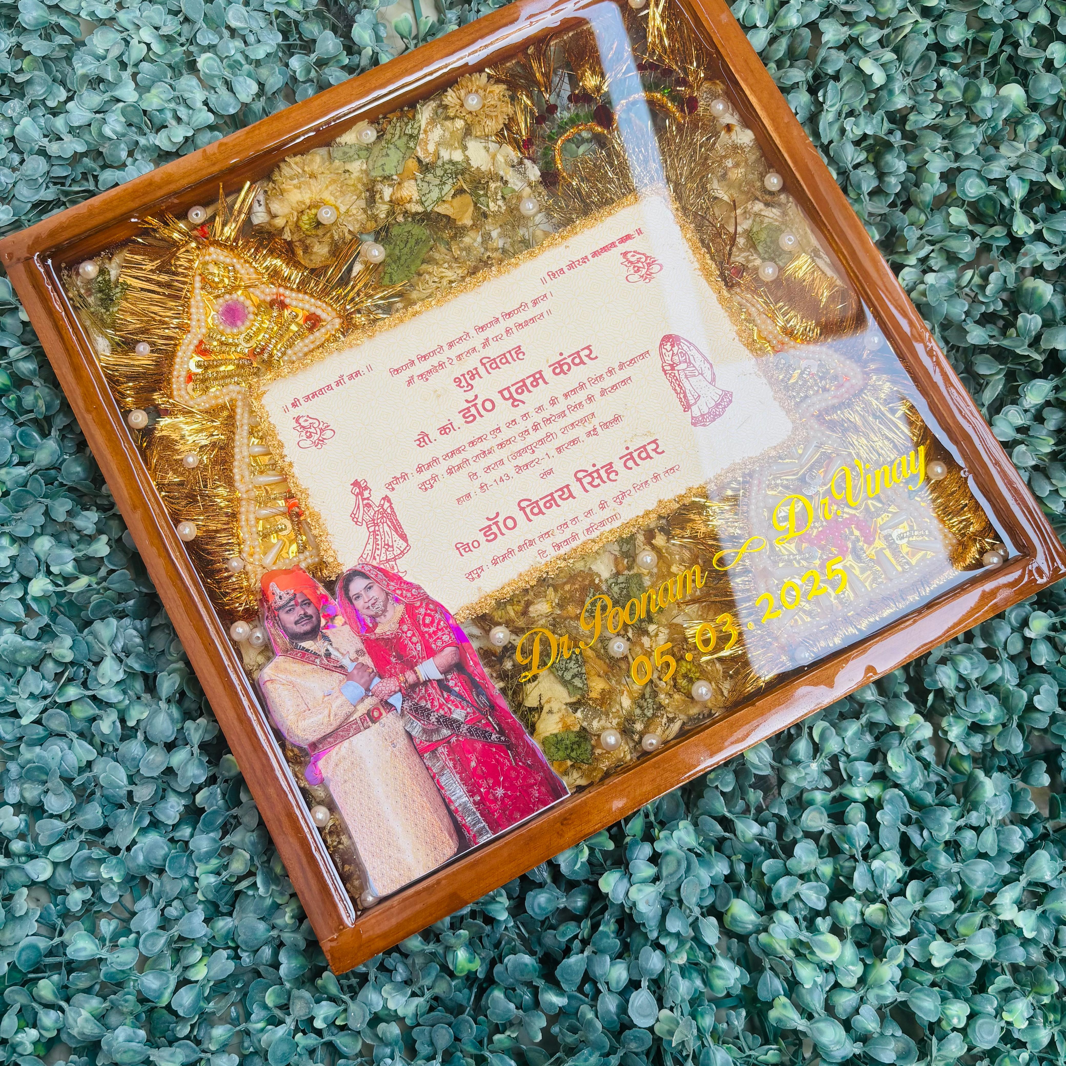 Bandhanique- Varmala/Flower Preservation Teakwood Frame- Square