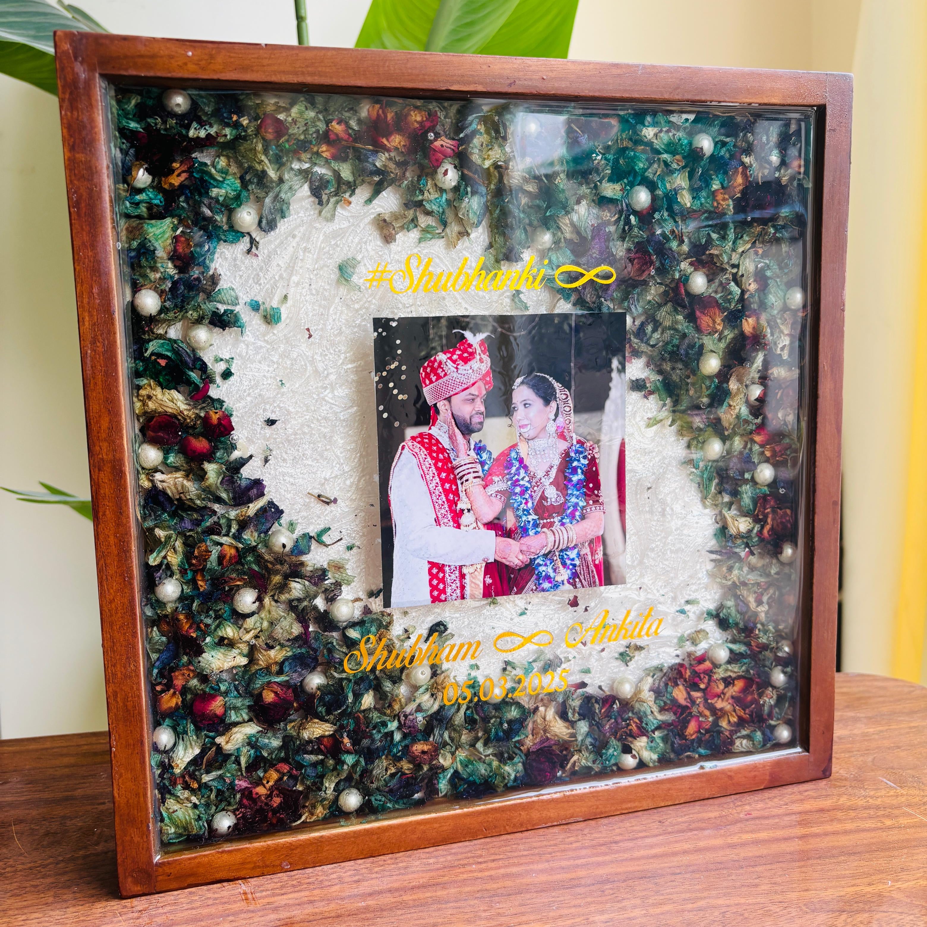 The Floral Vault- Varmala/Flower Preservation Teakwood Frame- Square