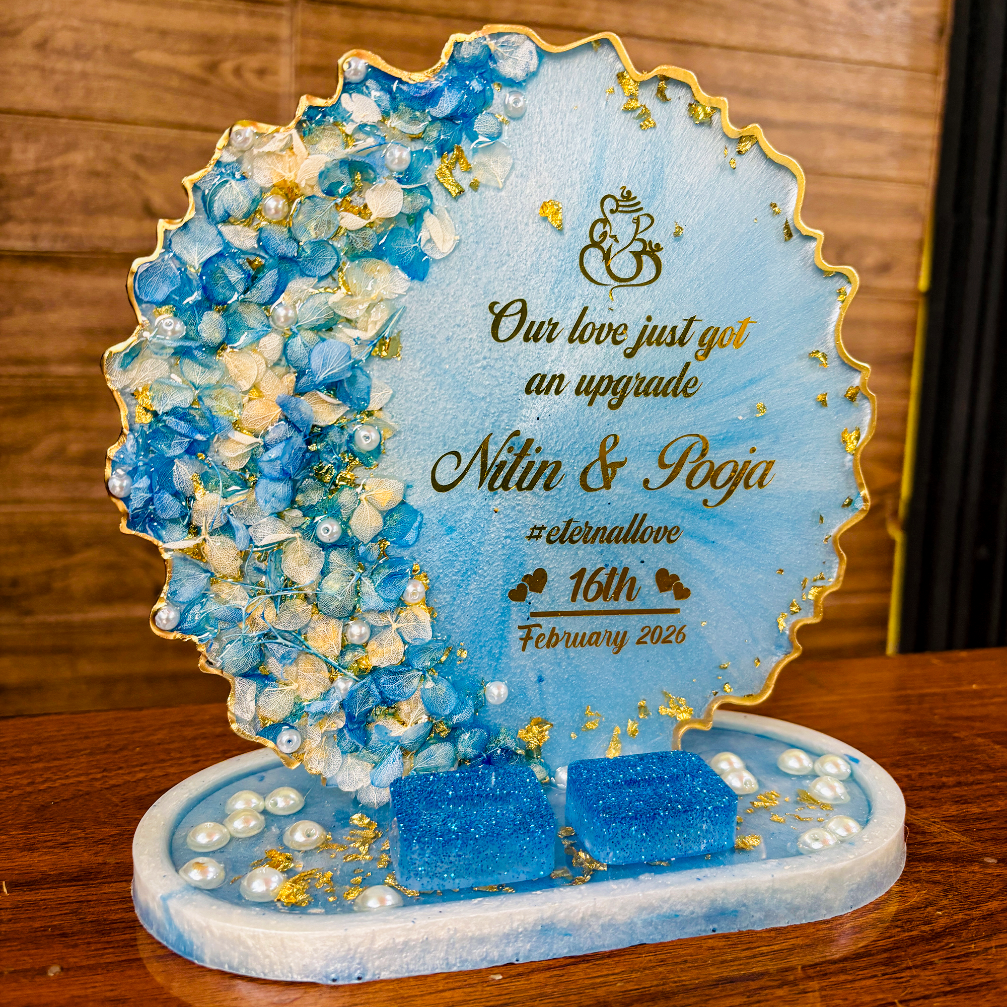 Rezica™ Royal Resin Wedding Engagement Ring Platter (Blue Themed)