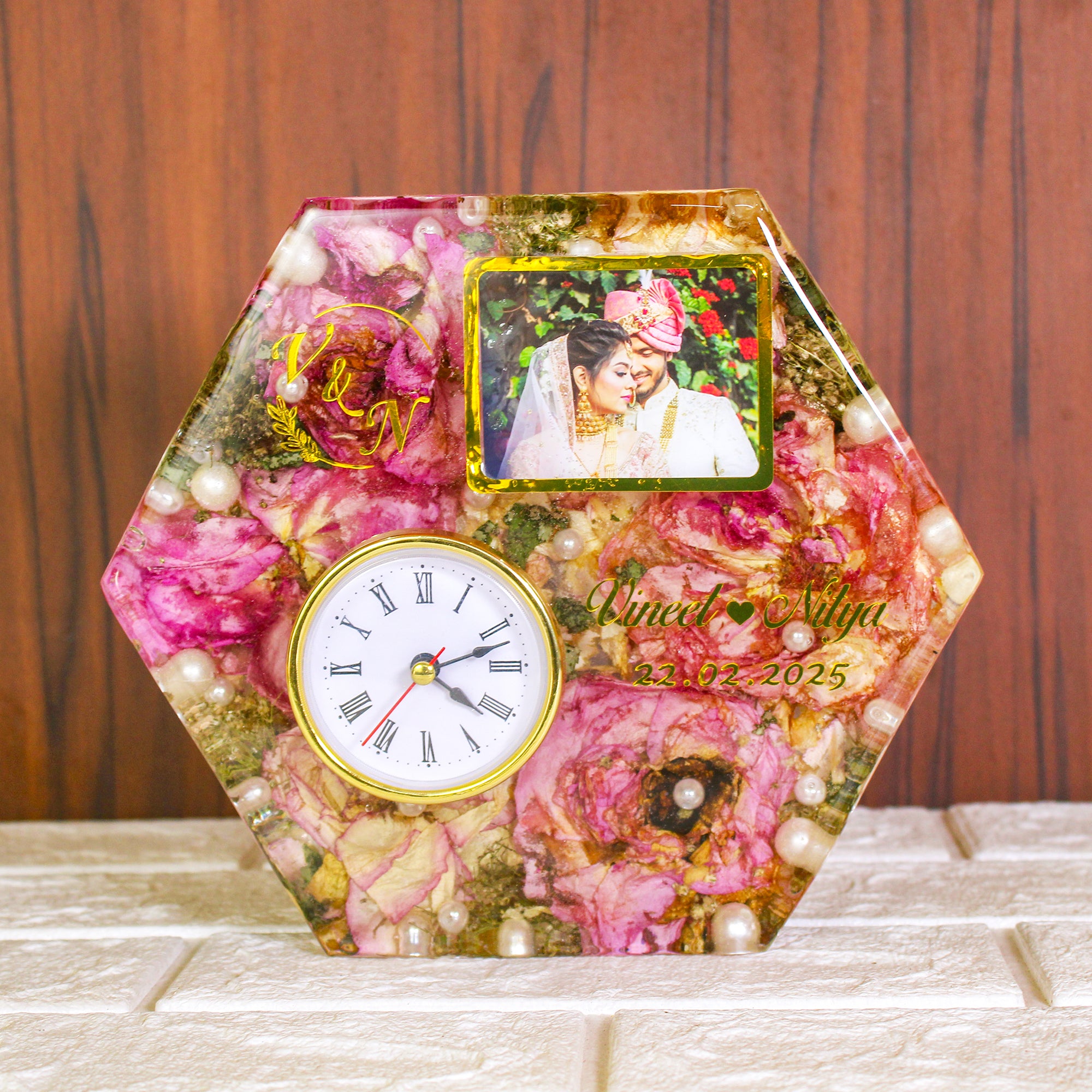 Evermora- Flower/Varmala Preservation Table Clock Keepsake