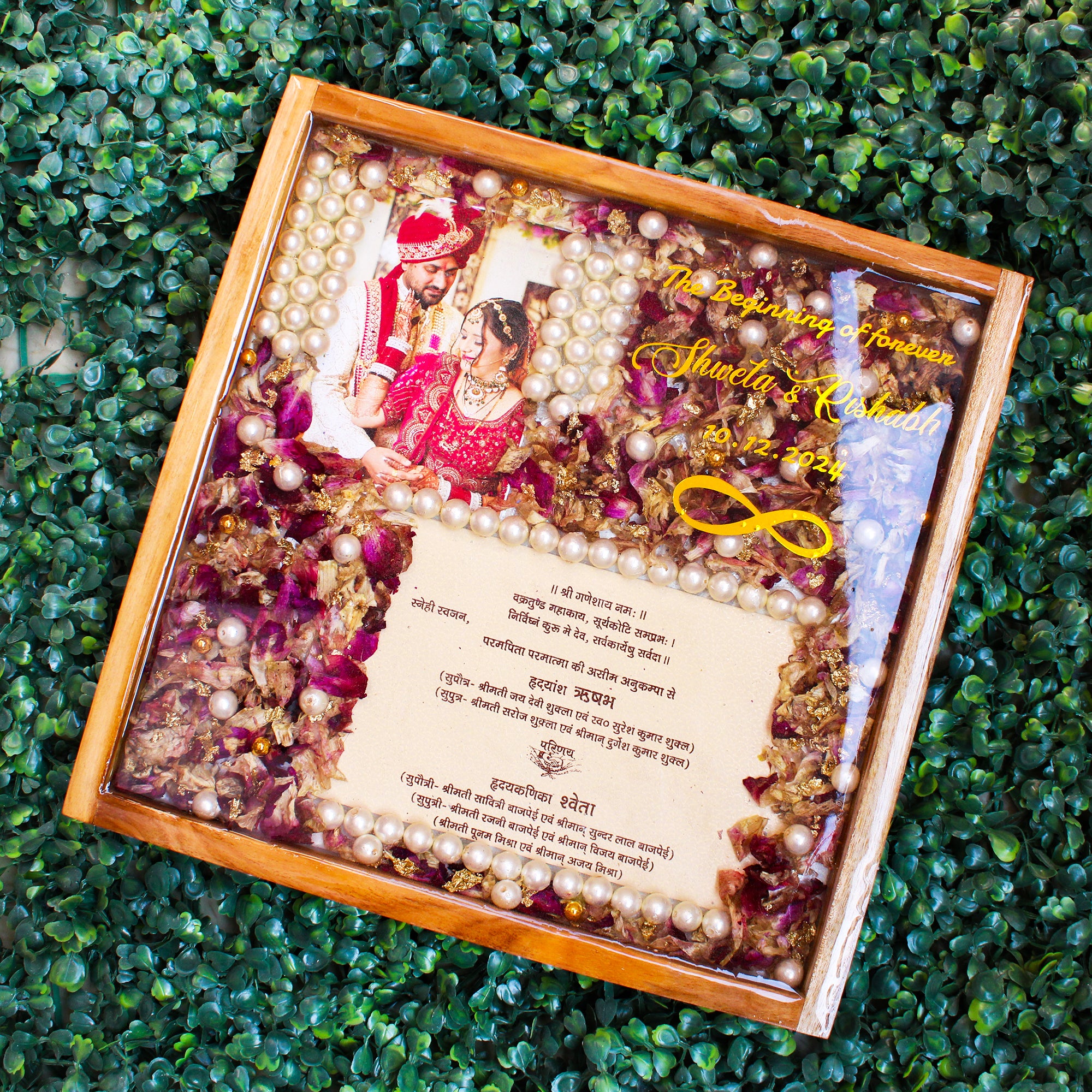 Petal Archive- Varmala/Flower Preservation Teakwood Frame- Square