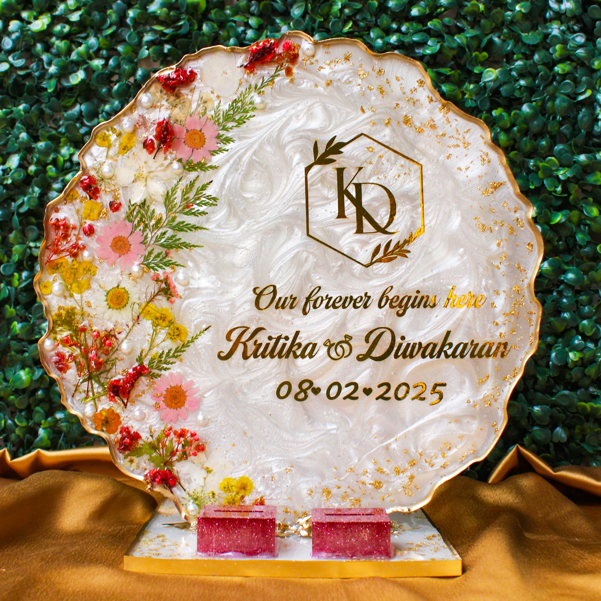 Rezica™ Royal Resin Wedding Engagement Ring Platter (White Floral)