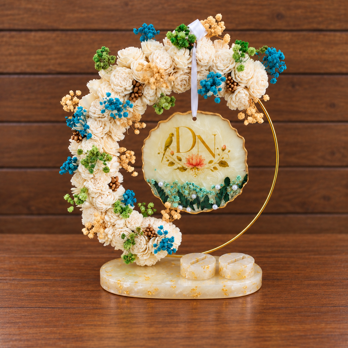 Ivory & Teal half hoop engagement ring platter