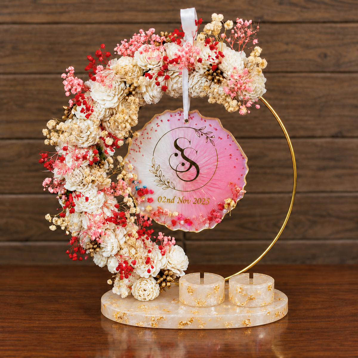 Blush Pink & Red half hoop engagement ring platter