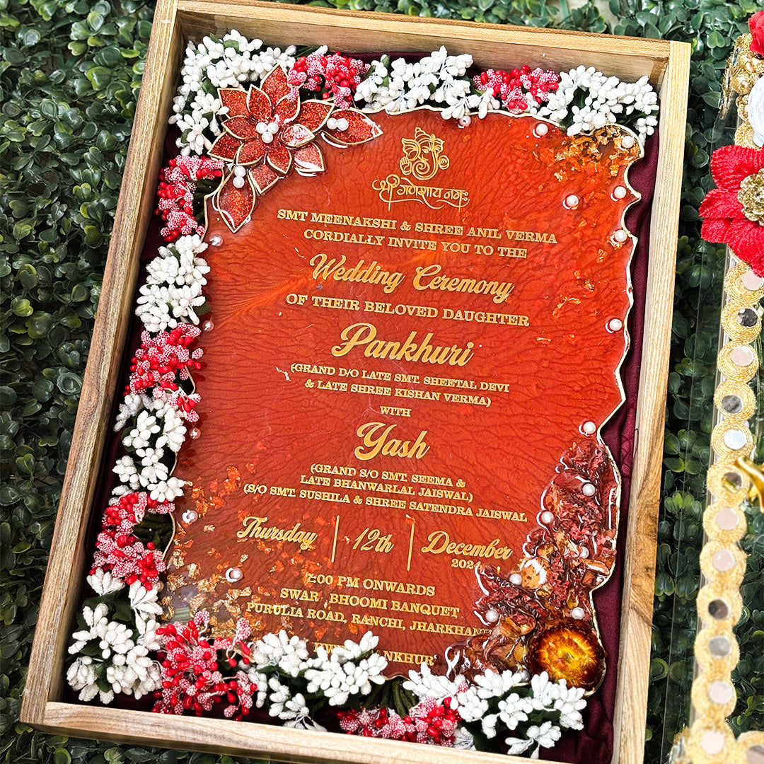 Forever Framed- Royal Resin Wedding card for First Invitation- 9x12 Inches