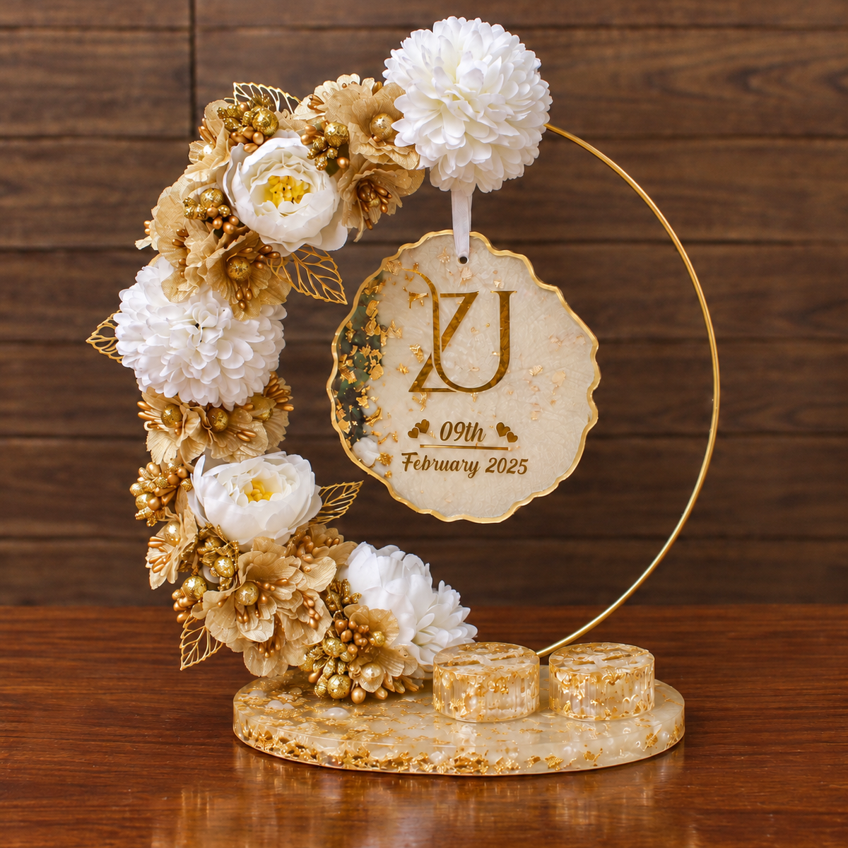 White & Gold half hoop engagement ring platter
