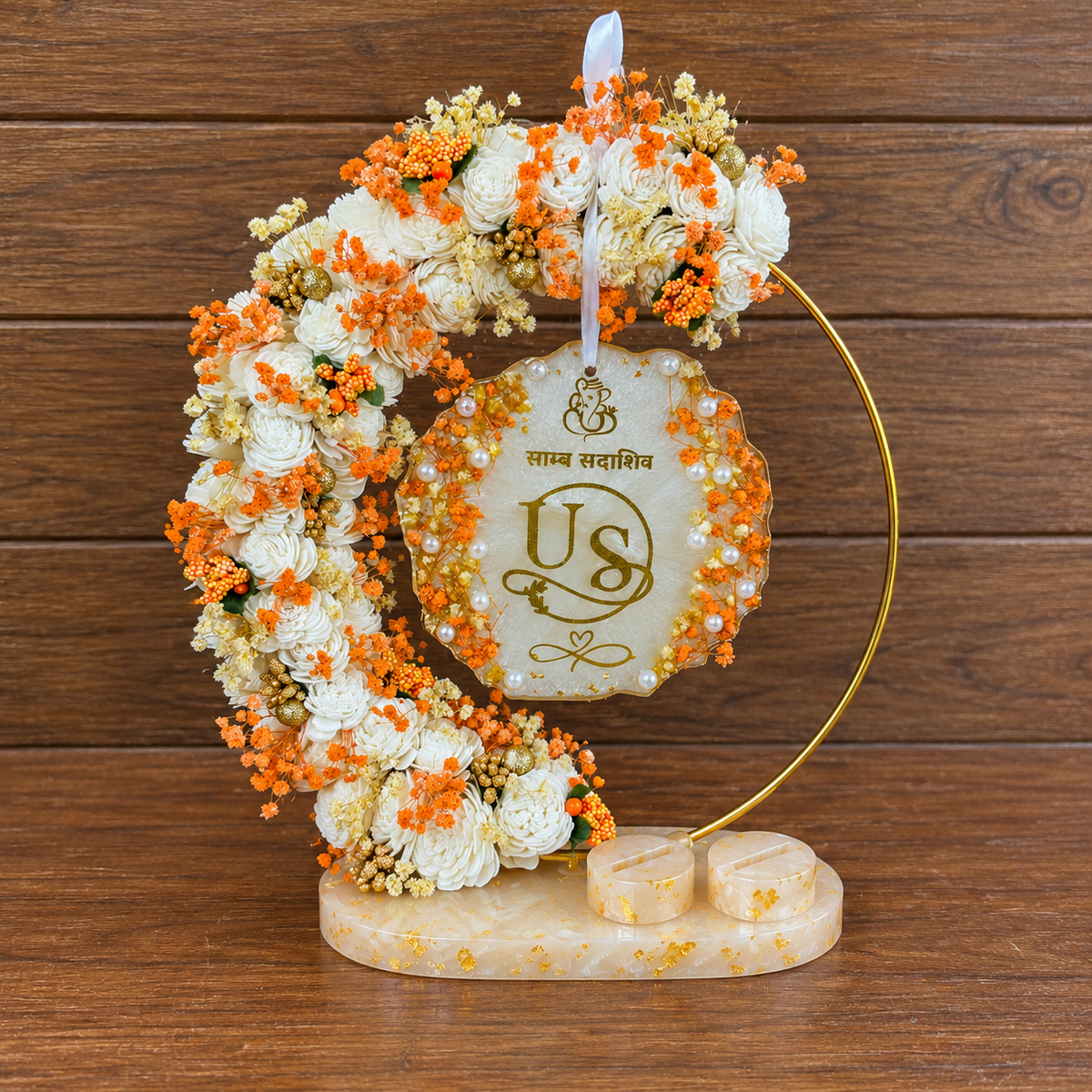 Ivory & Orange half hoop engagement ring platter