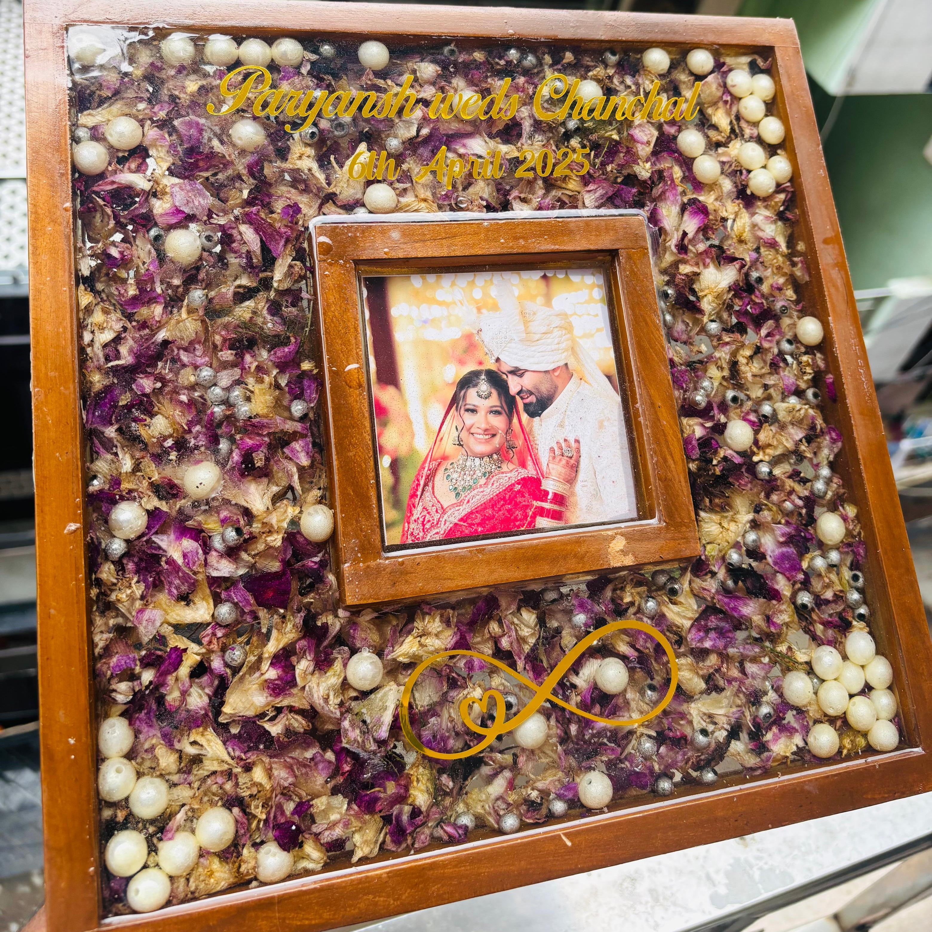 Vivaah Memories- Varmala/Flower Preservation Double Teakwood Frame- Square