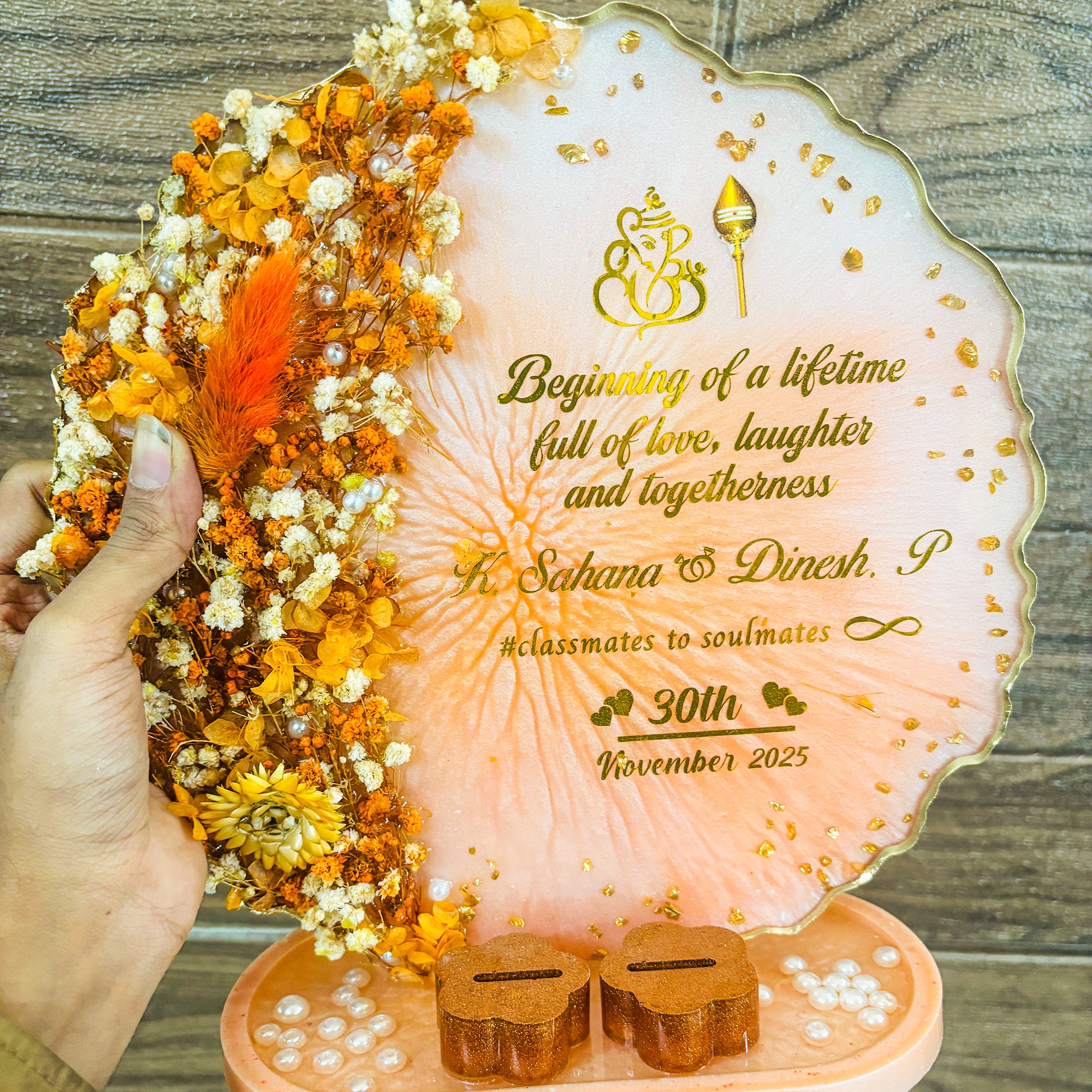 Rezica™ Royal Resin Wedding Engagement Ring Platter (Peach Bloom)